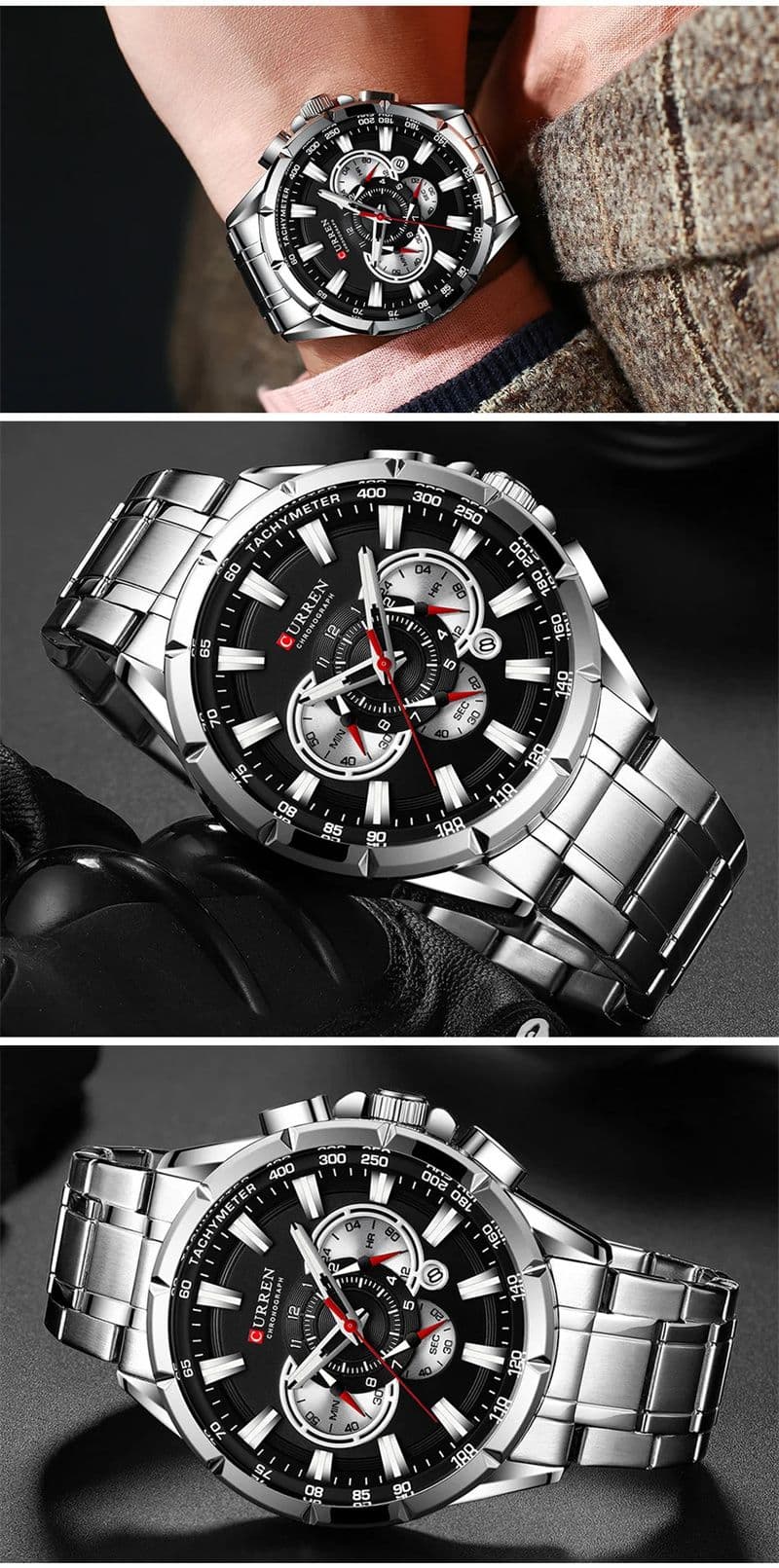Man wearing a silver Curren watch
