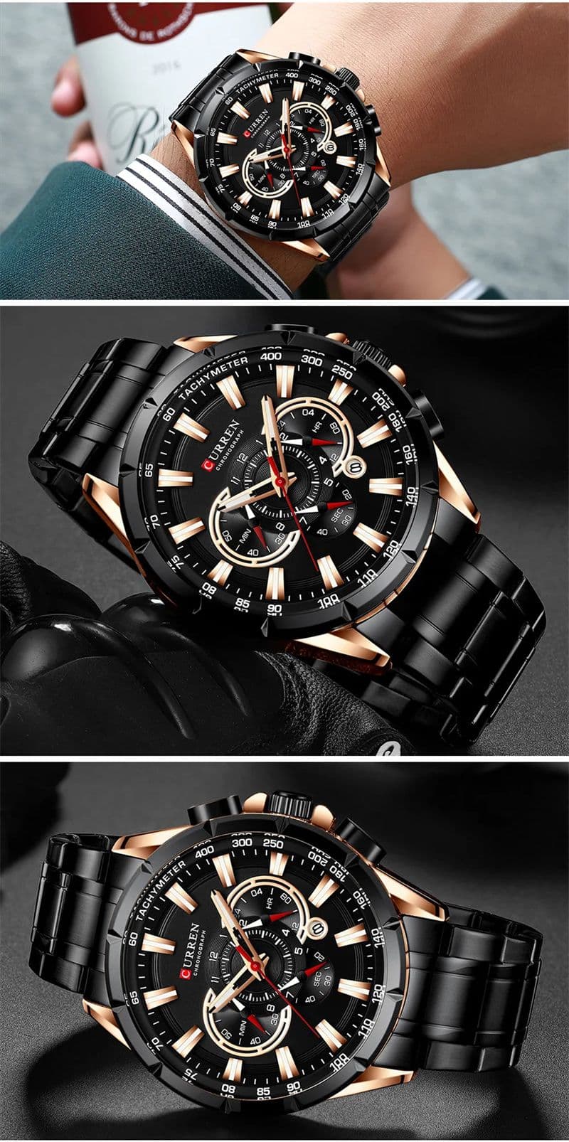 Man wearing a black Curren watch